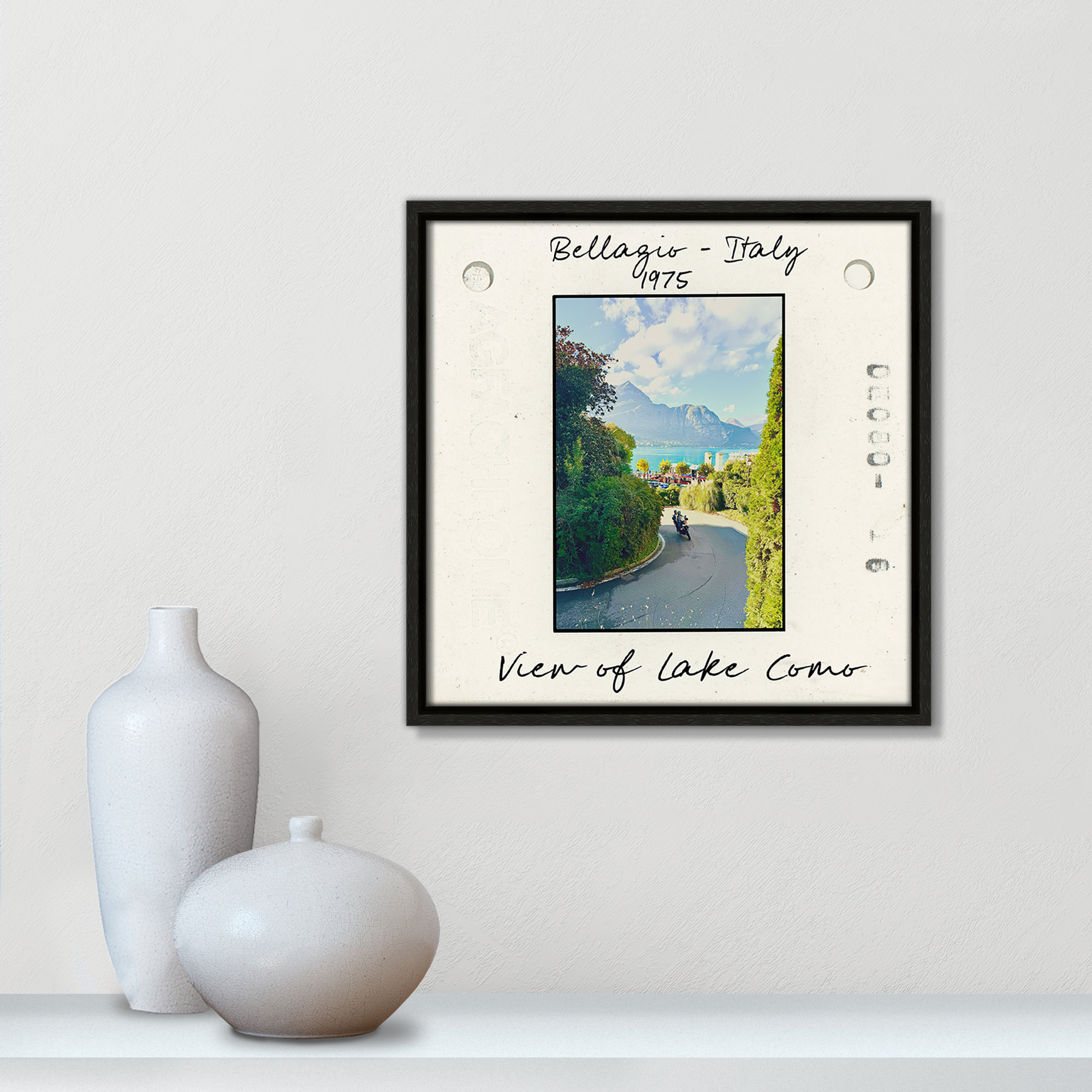 Belaggio, Italy - View of Lake Como Print by Susan Jill, 13.5" H x 13.5" W x 2" D, Espresso Floater Framed Canvas