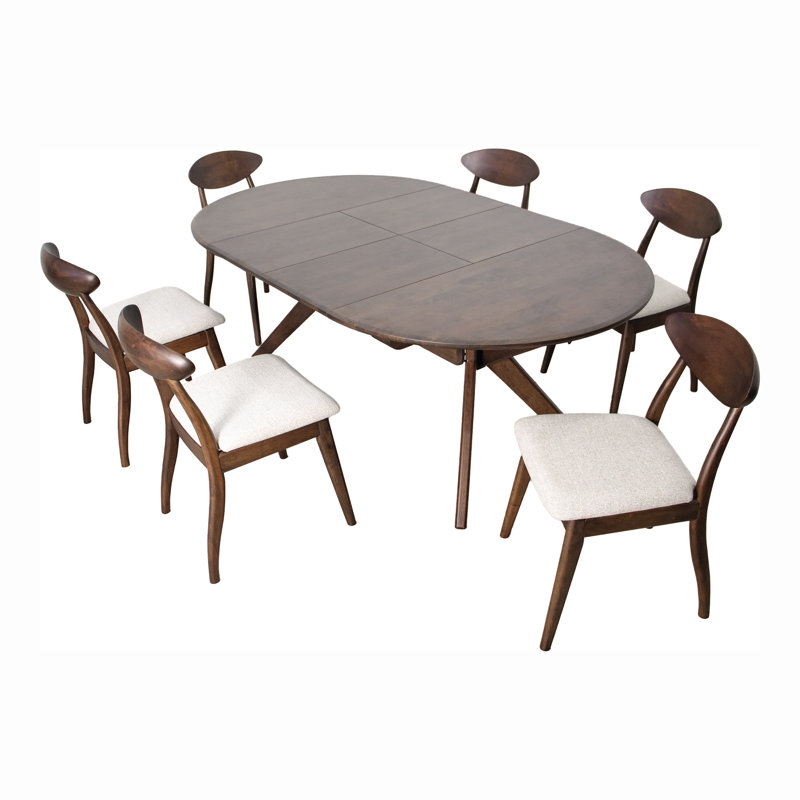 Rozella Solid Wood Dining Table Set, 7 Pieces: Table, 6 Chairs
