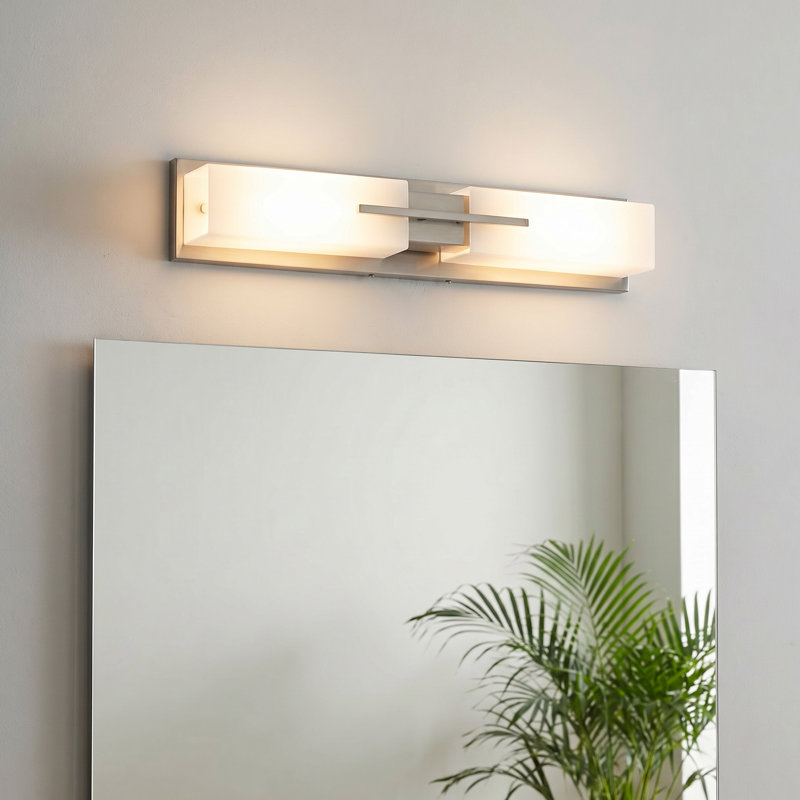 Applique murale moderne 23,5 po à 2 lumières à intensité variable pour salle de bain et couloir, Nickel brossé