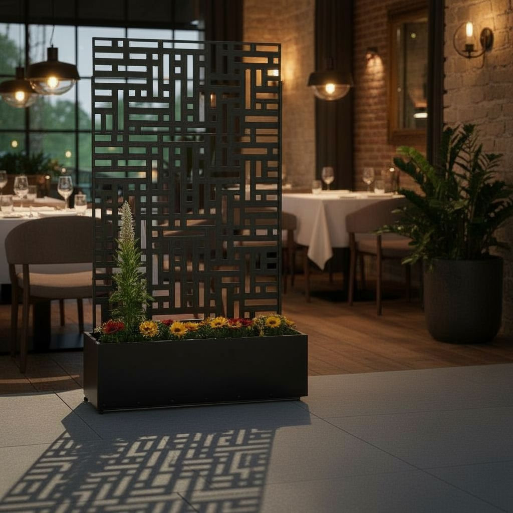 Metal Outdoor Privacy Screen With Planter 90cm X 180cm