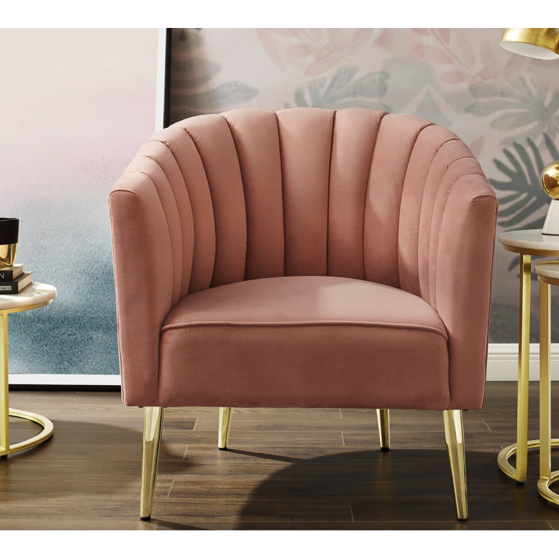 Fauteuil demi-tonneau Khalid, Rosé, Or