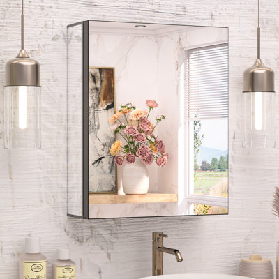 Omeed Mirrored Aluminum Medicine Cabinet with 2 Shelves 