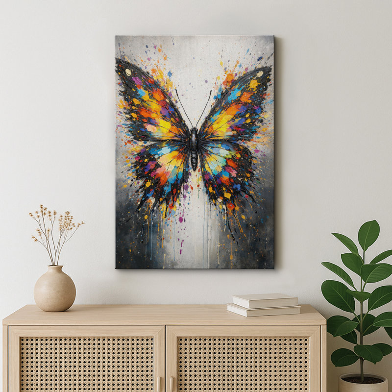 «Colorful Abstract Butterfly Splash», art de salon, impression sur toile encadrée, H 24 po x l 16 po x P 1,5 po, Toile tendue