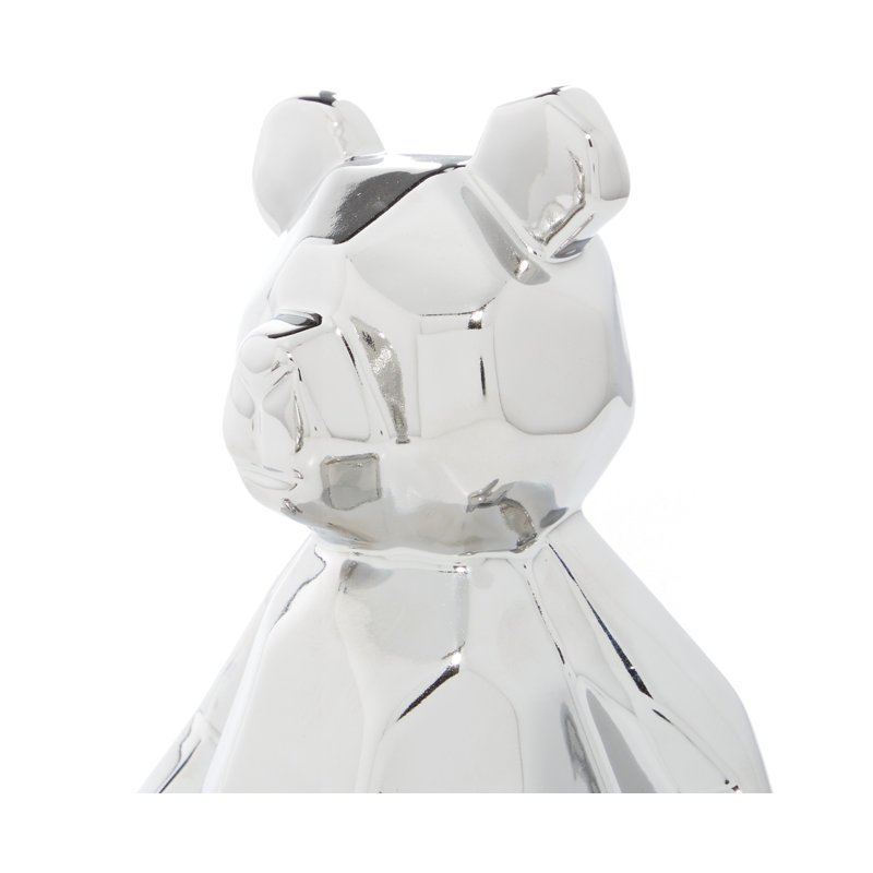 Porcelain Ceramic Handmade Bear Decorative Sculpture Set, Silver