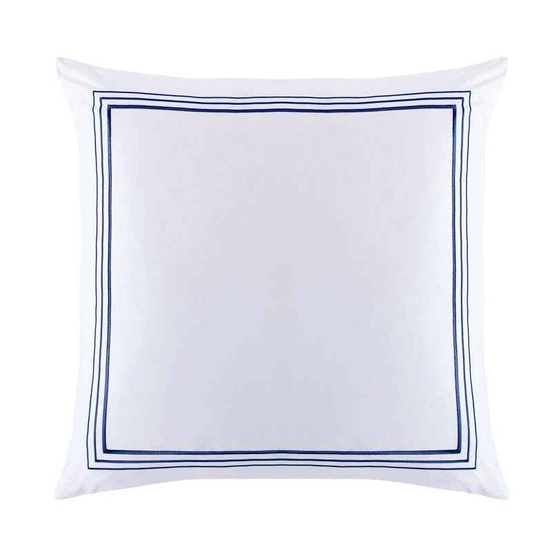 Border Embroidery 100% Cotton Modern Contemporary 27x27 inch Euro Sham, Navy Blue
