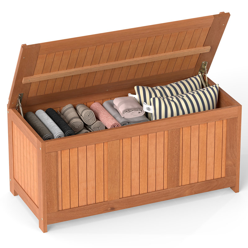 Costway 113.5cm W 220L Solid Wood Deck Box in Brown