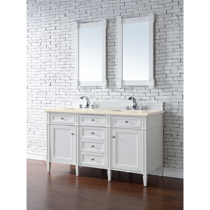 Brittany 60'' W Double Vanity, Carrara White, Bright White, 8" Widespread