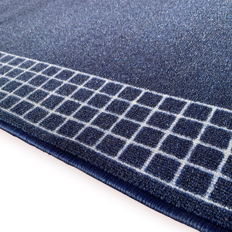 Tapis bleu touffeté à motif géométrique Everino, Tapis de couloir 2 pi 2 po x 26 pi