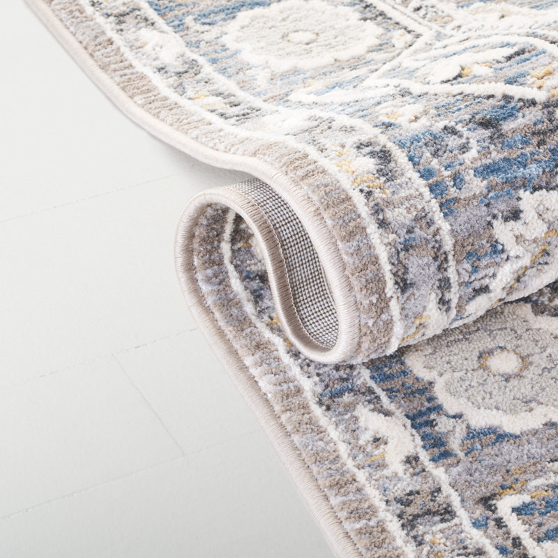 Oriental Area Rug in Grey / Blue, Rectangle 5' x 7', Blue