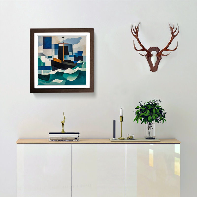 Ship On The Ocean Suprematism No.3 - Single Picture Frame Print on Wood, Walnut