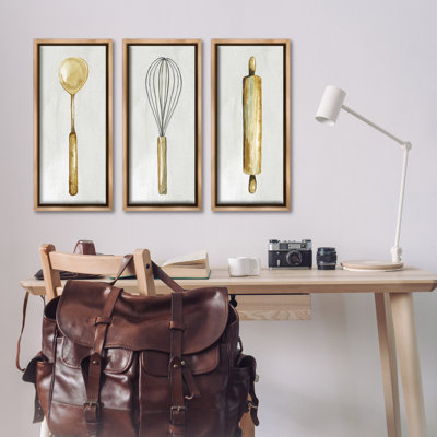  Traditional Kitchen Utensils 3 PC Framed Floater Canvas Set by Nan
