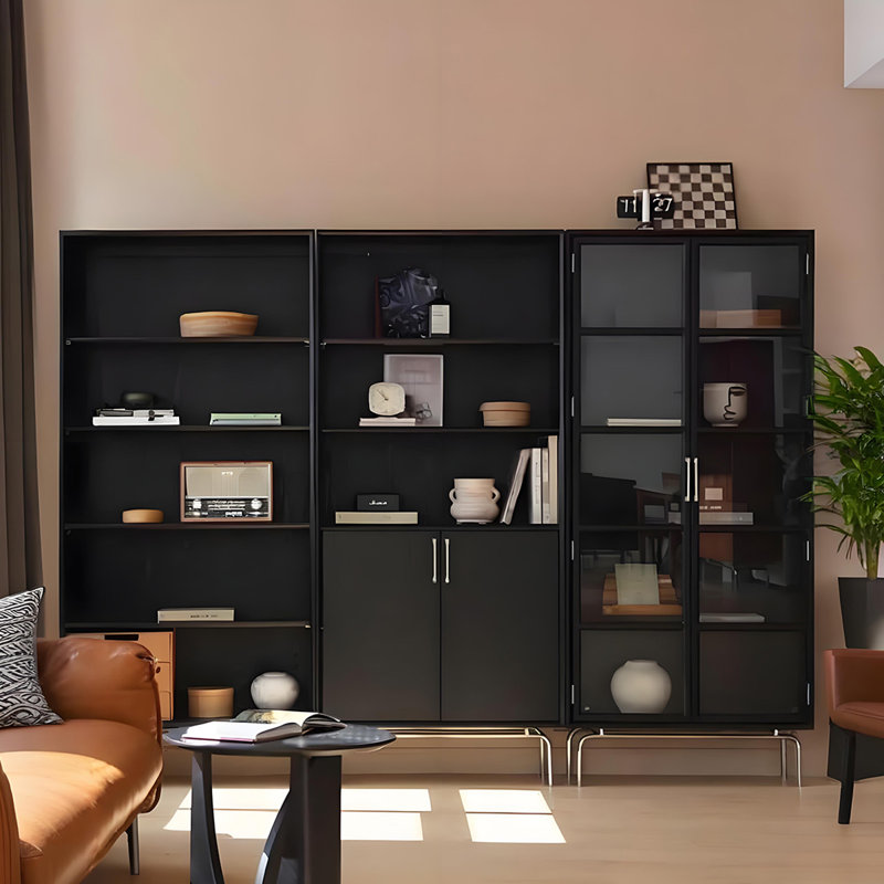 Bibliothèque sur pied en bois massif H 74,8 "x l 33,46", tablettes ouvertes + rangement fermé, armoire haute pour le salon et l'organisation de bureau