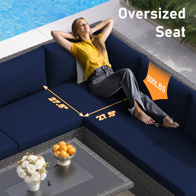 Jiovonni 13-Piece Deep Seating Patio Sectional Conversation Seating Group with 60,000 BTU Fire Pit Table & Chaise Lounges (10-Seat)