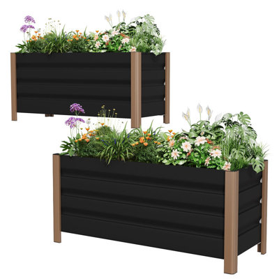 2 Pack 39"X16"X18" Extra Long White Aluminum Raised Garden Bed with Drainage Holes for Patio & Balcony