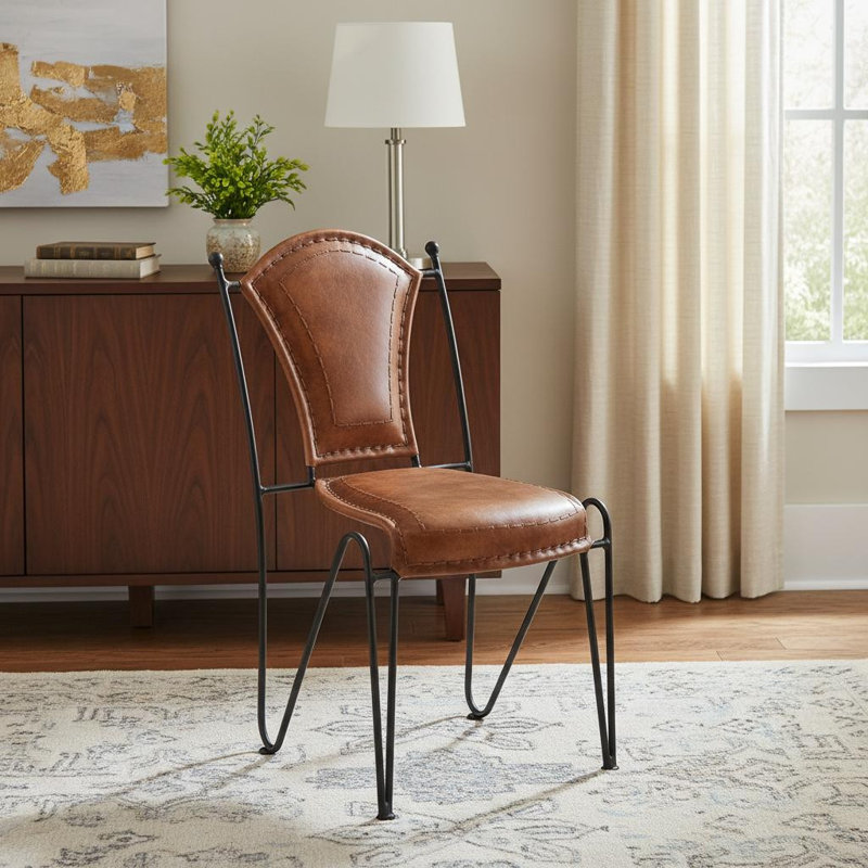  Chaise d'appoint en cuir véritable brun et fer