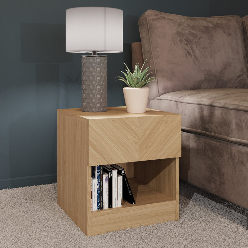 Motonori Block Rectangular Side Table, Oak Wood
