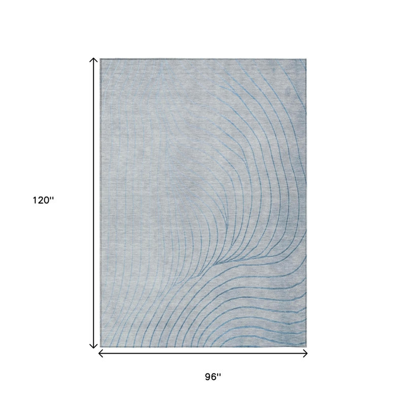 Tapis d'extérieur lavable abstrait bleu ciel et argent 8 pi x 10 pi