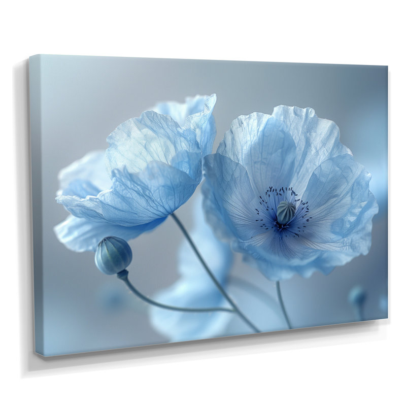 Bleu et gris beauté éthérée coquelicots I - coquelicots décoration murale, Toile tendue, H 24 po x l 32 po x P 1 po