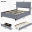 Grand lit plateforme tapissier en velours avec 2 tiroirs et 1 lit gigogne simple TG - gris