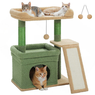 Small Cat Tree Tower For Large Adult Cats With Wide Top Perch, Private Cat Condo And Sisal Scratching Post & Pad For Indoor Cats