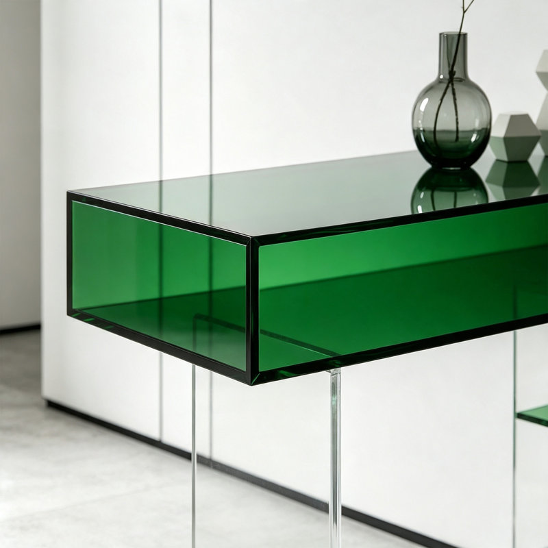 Console verte en acrylique, 29.53" H x 55.12" W x 11.81" D