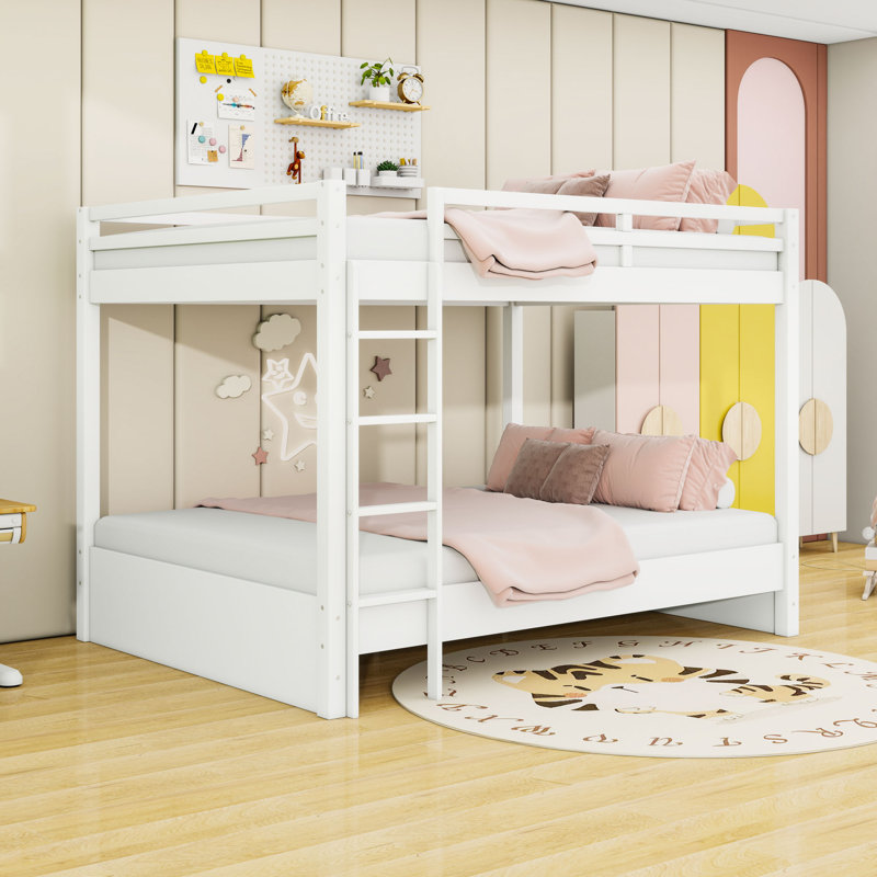 Grand lit superposé en bois avec échelle, Blanc