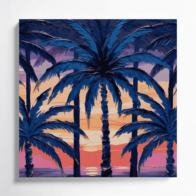 Palmier hawaïen, art mural bleu sur toile, H 32 po x l 32 po