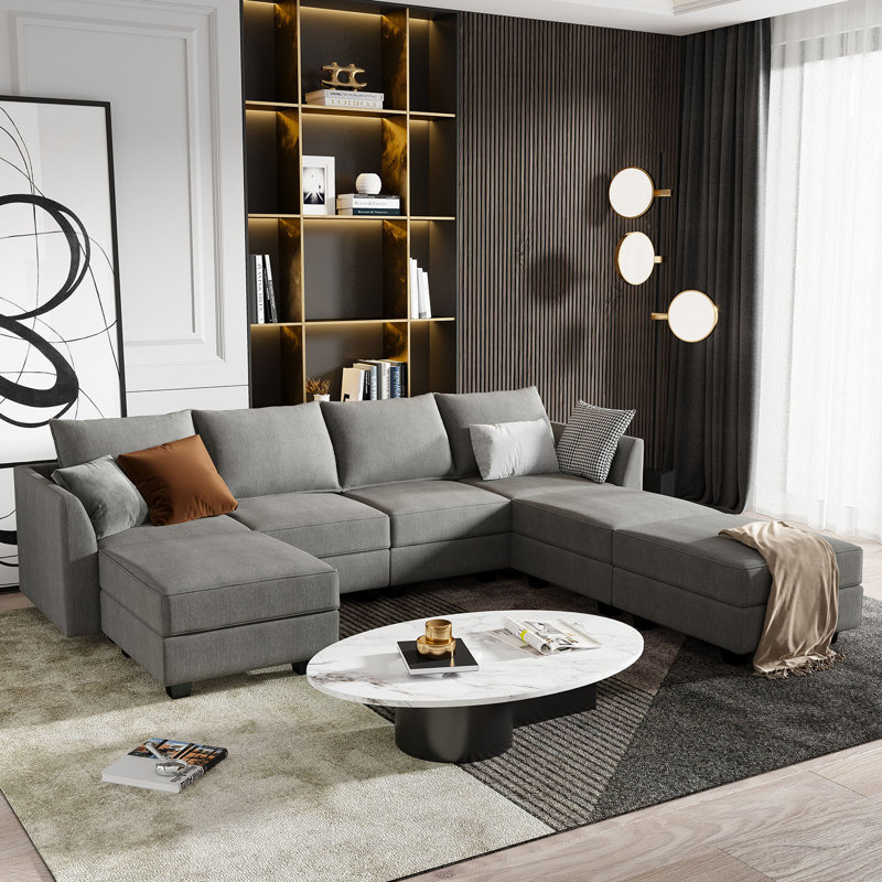 Modular Sectional Sofa U Shaped Couch Reversible Sofa Couch With Storage Seat, Gray Polyester
