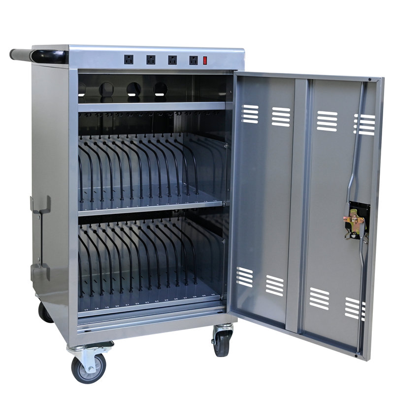 Silver 35 Charging Cart Cabinet - For Tablets & Laptops Rapid Charging, Safe Keeping, Strong Build Tablets, Efficient Locked ,