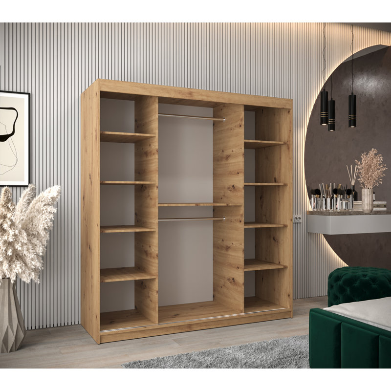 Brieah Manufactured Wood Wardrobe, 200Cm H x 180Cm W x 62Cm D, Oak Artisan