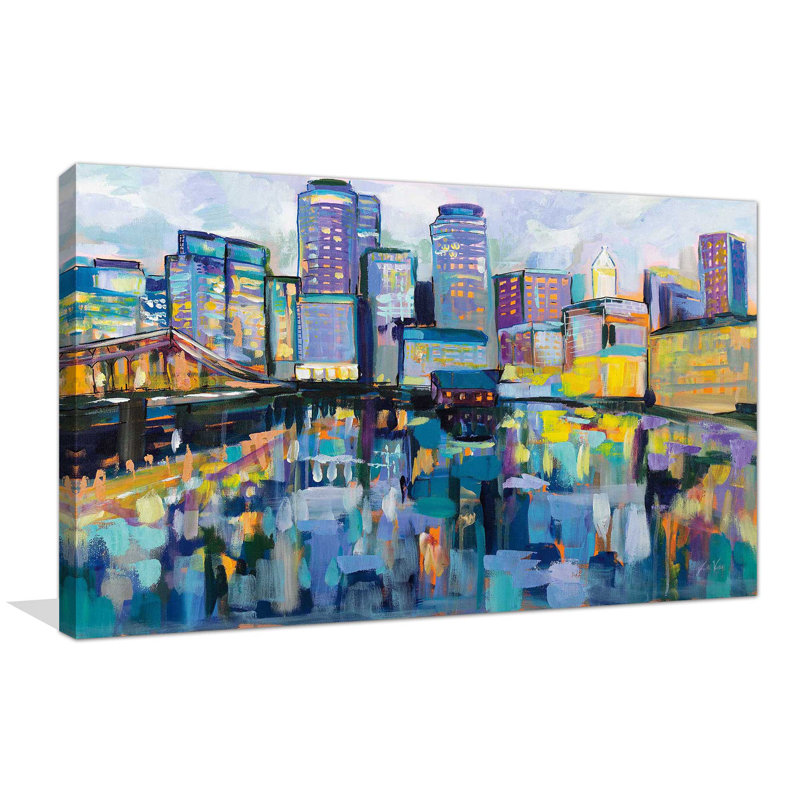 Boston Harbor - Peinture, H 18 po x l 30 po x P 1 po, Toile tendue