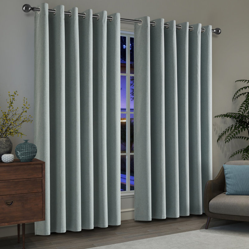Linen Blend Blackout Curtain Panel Pair, Sage Green, 117cm Width x 137cm Drop