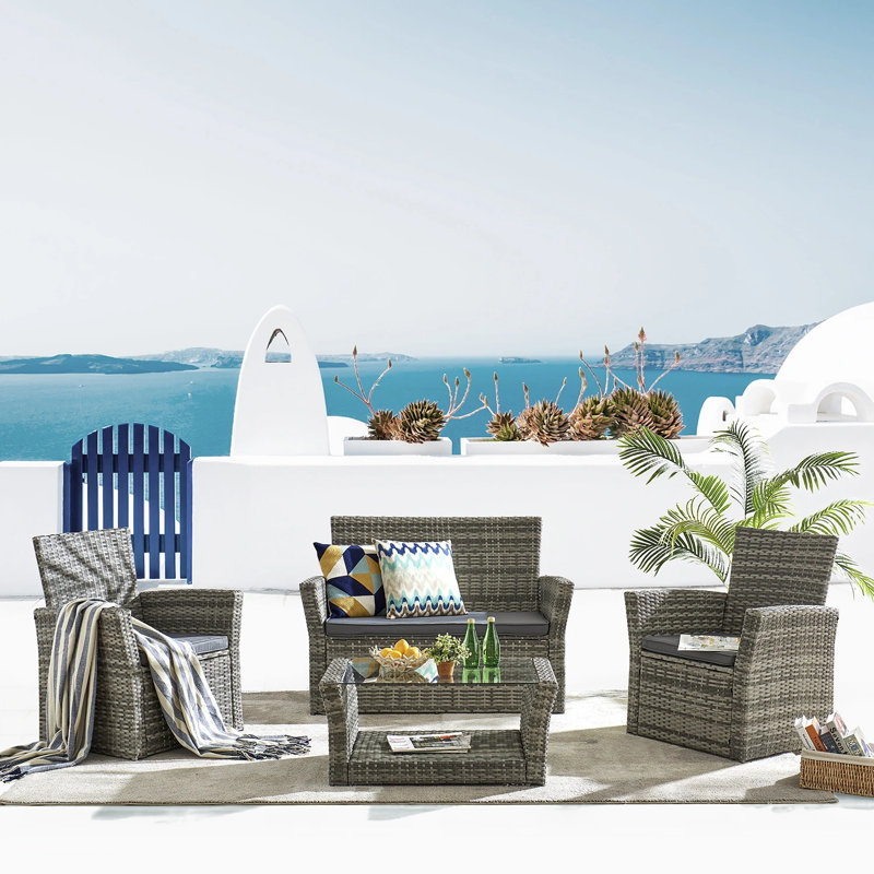 Saer 4 Seater Rattan Effect Conversation Set