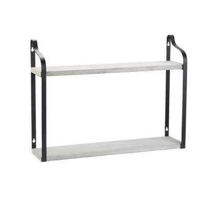 2 Tier Wall Mount Shelf Rustic Wood Storage Rack