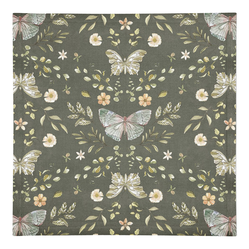 Amke Cotton Twill Floral Rectangle Napkin, Forest Green