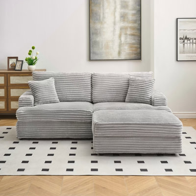 88.58 Inch Grey Corduroy Sofa With Single Storage Leg And Four Pillows, Soft And Stylish For Living Room And Office