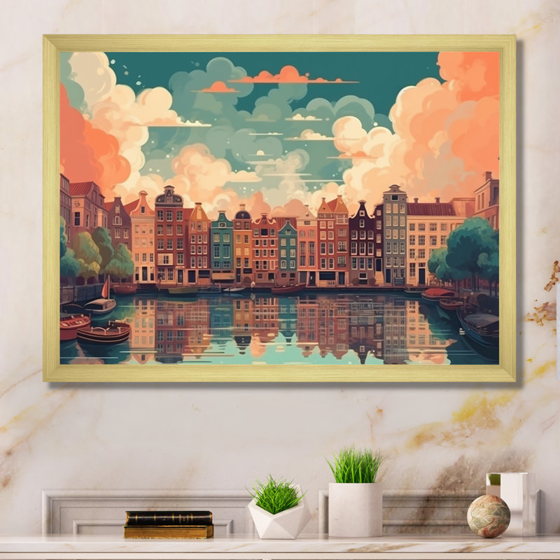 Peaceful Amsterdam III sur toile, Encadrement doré, H 30 po x l 40 po x P 1,5 po