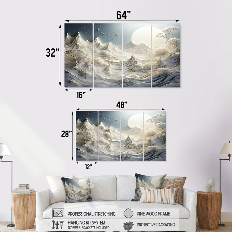 «Abstract Snowy Winter Mountains III - Abstract Landscape», ensemble de 4 pièces d'art mural, H 28 po x l 48 po