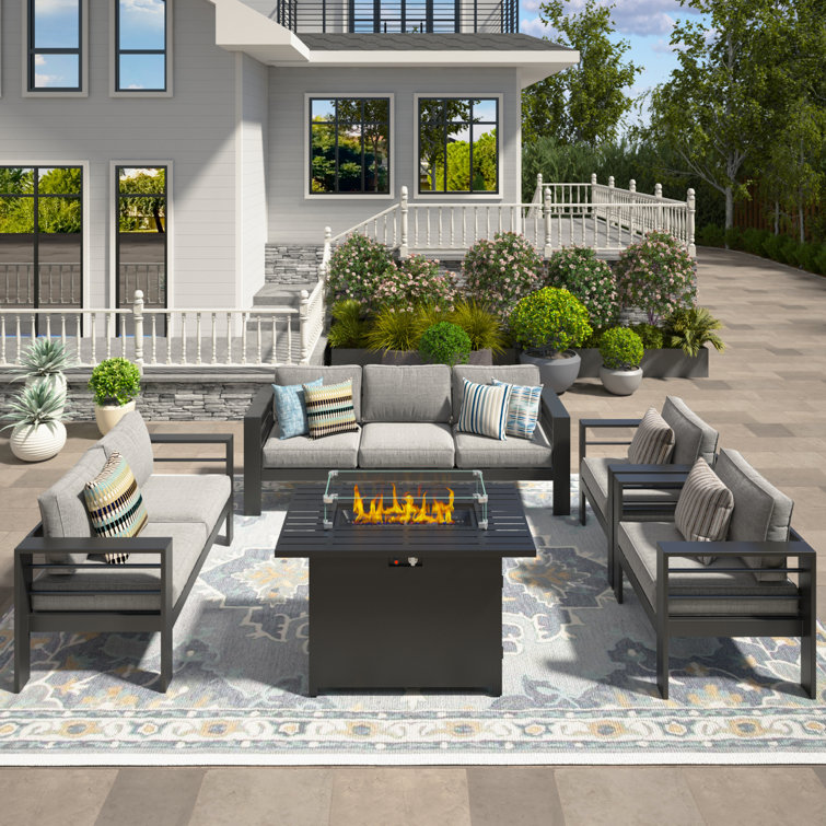 7 - Person Sofa Seating Group With Cushions And Fire Pit Table