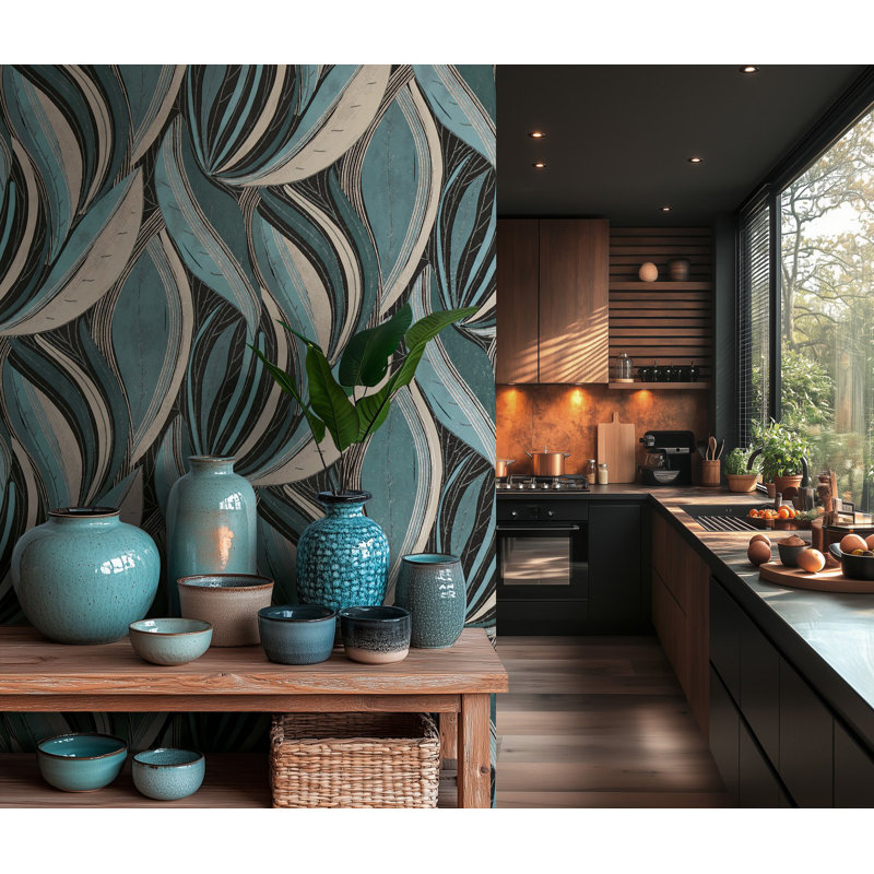Galerie Horizon Flowing Leaf Wallpaper, Blue