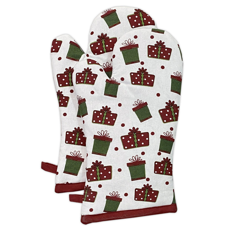 Festive Christmas Cotton Kitchen Towel, Potholder, and Oven Mitt Set