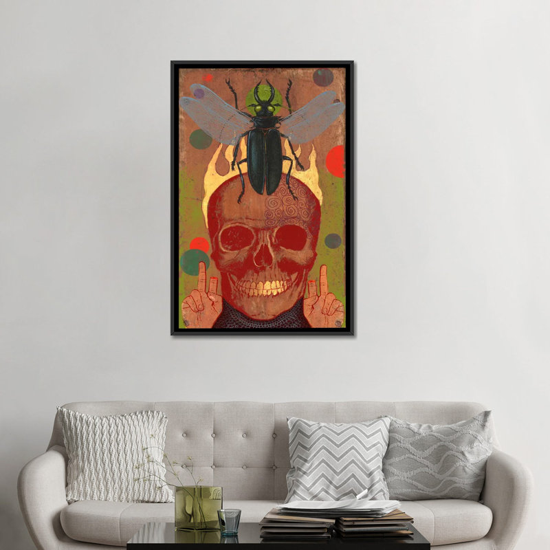 Anthony Freda, crâne, impression sur toile tendue, Toile avec cadre noir, Pas de tapis, H 26 po x l 18 po x P 1,5 po