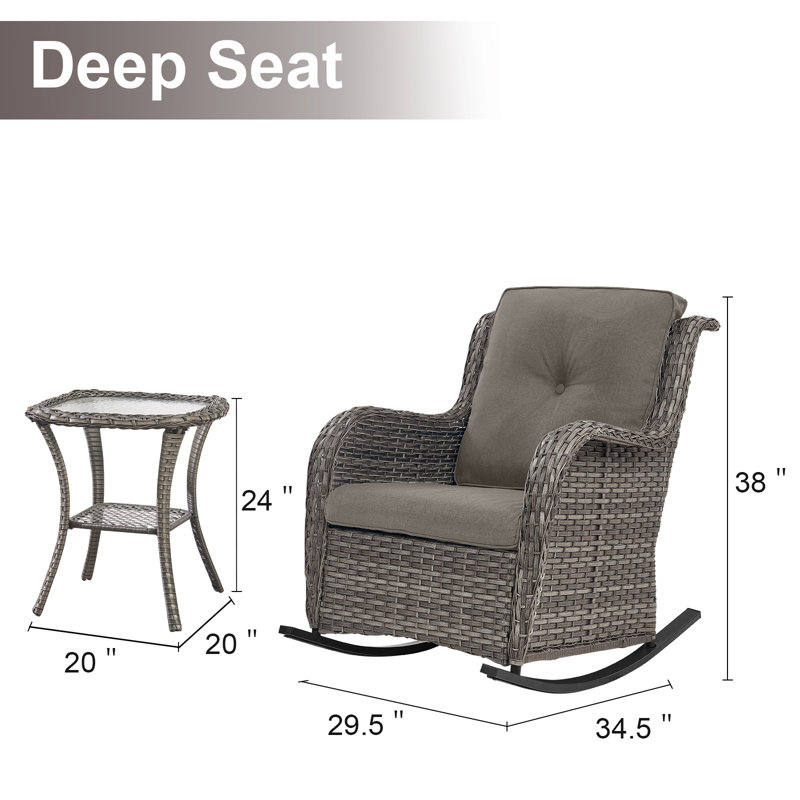 Ensemble de chaises berçantes d'extérieur en osier avec table d'appoint Bonia, Gris, Gris