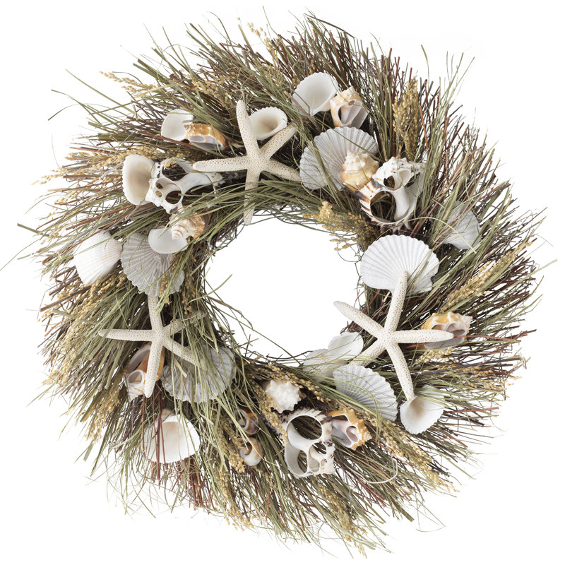 20'' W Preserved Shell and Capiz Wreath , Green
