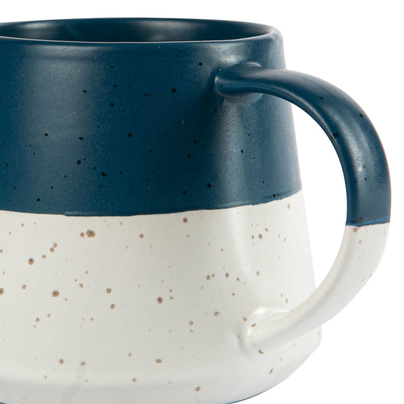 Dipped Flecked Stoneware Belly Mugs - 370ml, Navy Blue/White