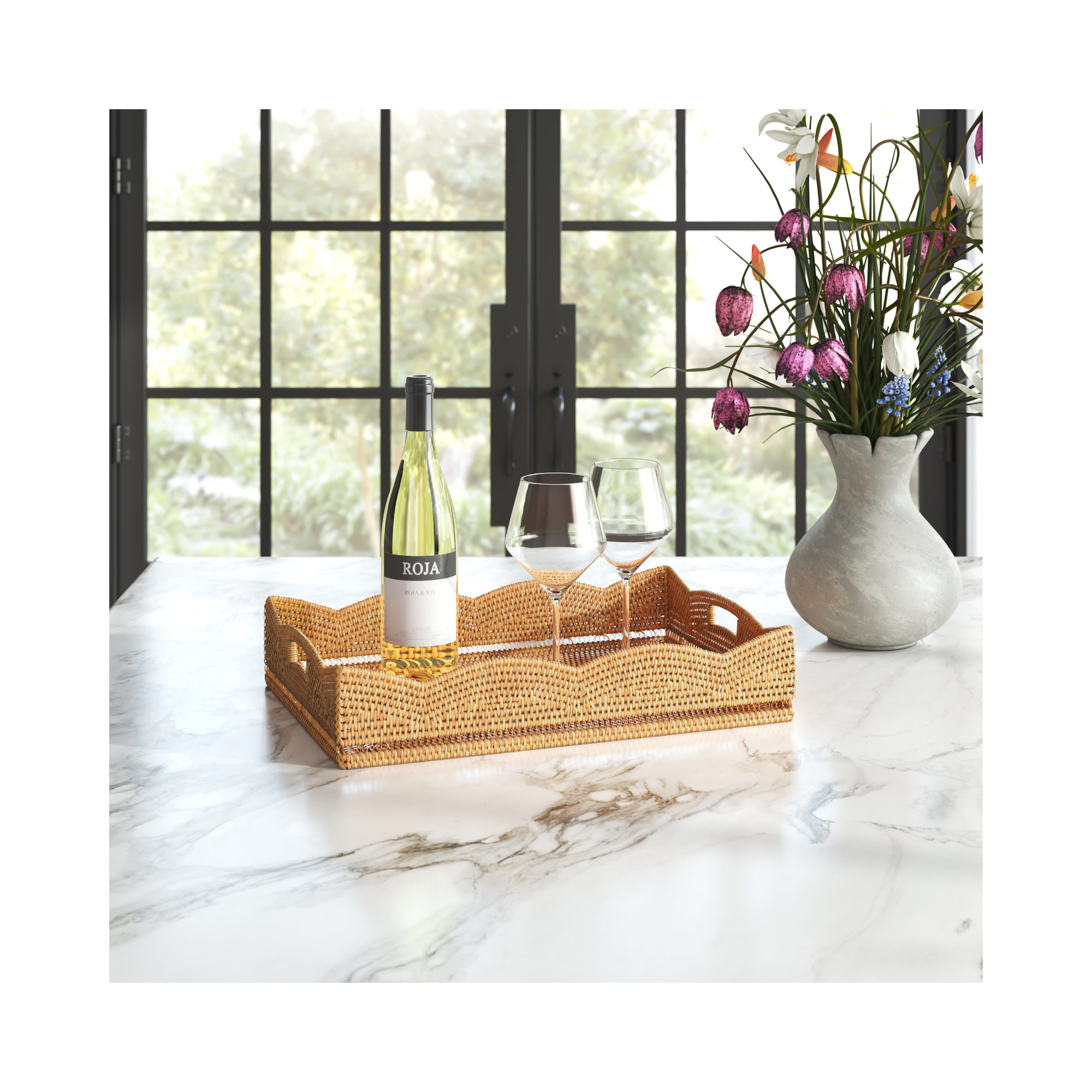 Landry Rattan Tray - Set of 1, Honey Brown