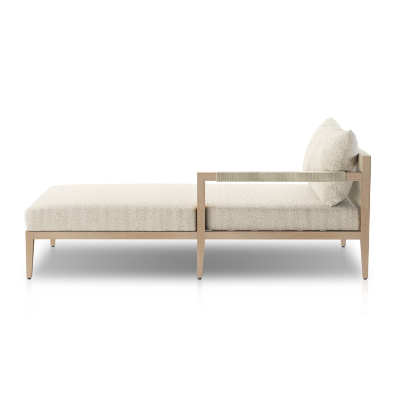 Sherwood Outdoor Chaise Lounge, Weathered Gray/Dark Gray, Fiqa Cream Boucle