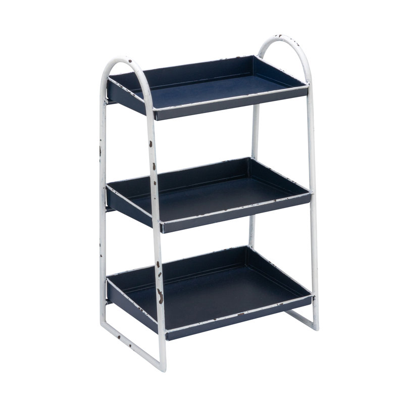 Plateau de table basse en métal à 3 niveaux avec cadre et repose-pieds Baylie, Bleu marine