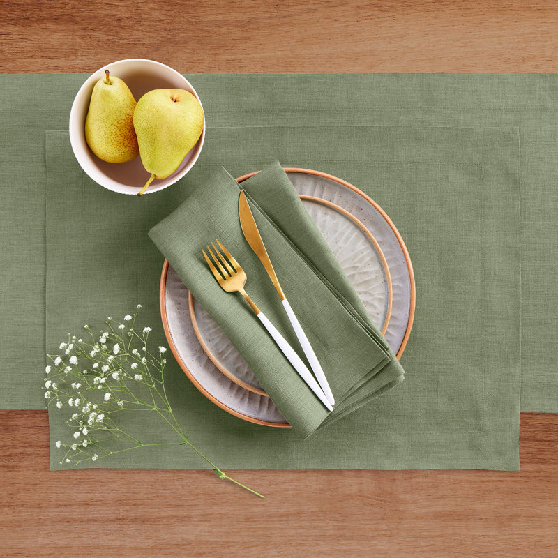 100% Pure Linen Dinner Napkins - Fete, Oil Green