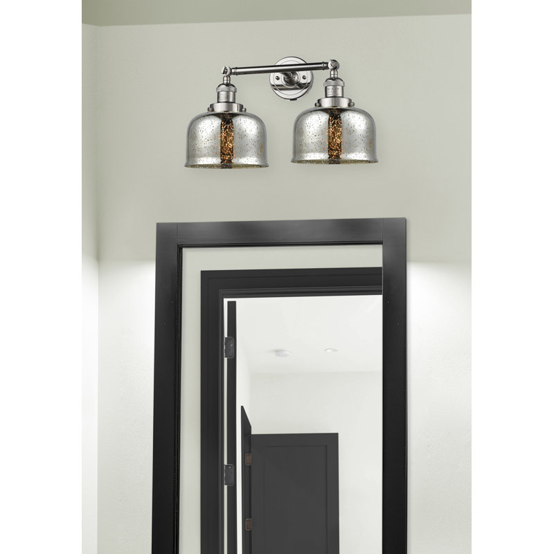 Bell - Luminaire de meuble-lavabo 19 po 2 lumières, Ampoule à DEL rétro de 6 watts, Nickel poli, Tourbillon déco transparent